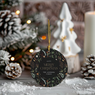 Ornamento De Cerâmica Aquarela de Natal botânica floral escura sombria