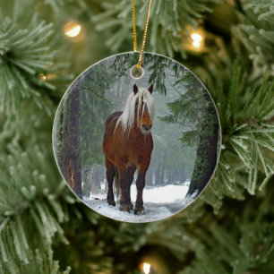 Ornamento De Cerâmica Aquarela de Neve de Cavalo