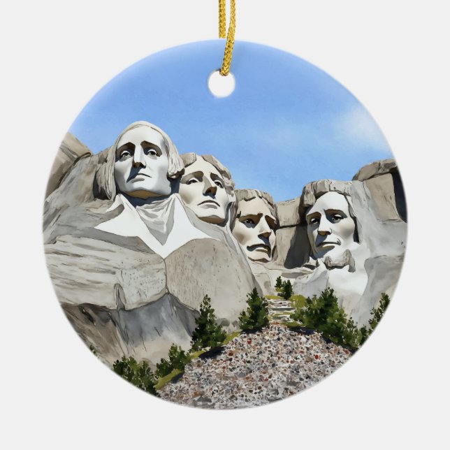 Ornamento De Cerâmica Aquarela do Monte Rushmore (Frente)