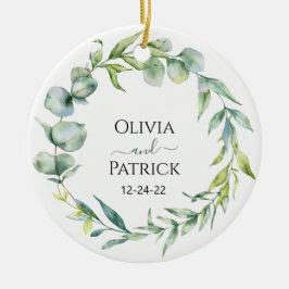 Ornamento De Cerâmica aquarela eucalipto verde menta
