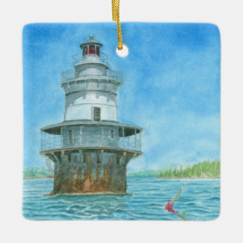 Ornamento De Cerâmica Aquarela Farol Goose Rocks