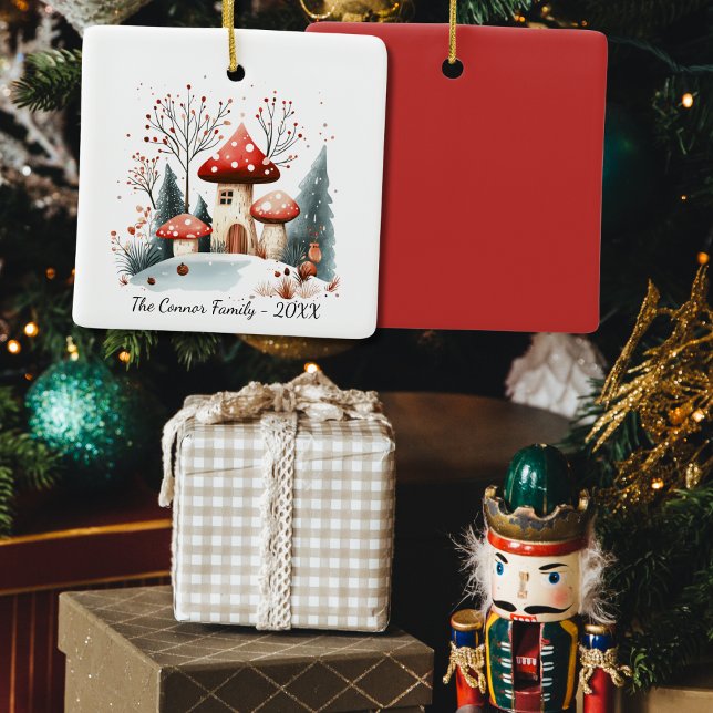 Ornamento De Cerâmica Aquarela Festiva Cogumelos De Madeira De Inverno (Criador carregado)