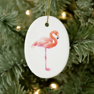 Ornamento De Cerâmica Aquarela Flamingo