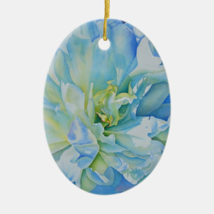 Ornamento De Cerâmica Aquarela floral azul elegante 