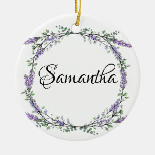 Ornamento De Cerâmica Aquarela floral de lavanda e eucalipto
