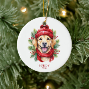 Ornamento De Cerâmica Aquarela Foto de Cachorro Amarelo Labrador Amarelo