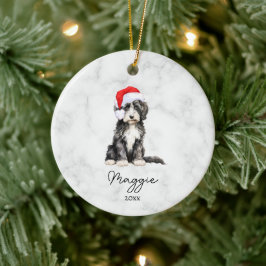 Ornamento De Cerâmica Aquarela Goldendoodle Fantasma Preto e Branco