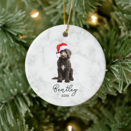 Ornamento De Cerâmica Aquarela Goldendoodle Preto e Branco Smoking