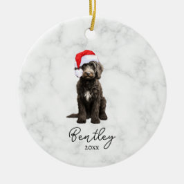 Ornamento De Cerâmica Aquarela Goldendoodle Preto e Branco Smoking