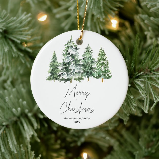 Ornamento De Cerâmica Aquarela Inverno Pinheiros de Neve Feliz Natal (Árvore)