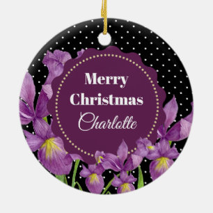 Ornamento De Cerâmica Aquarela Íris Roxa Pontos Botânicos