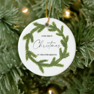 Ornamento De Cerâmica Aquarela Nosso primeiro Natal como Avós Cer