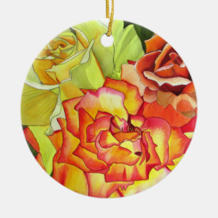 Ornamento De Cerâmica Aquarela original em tons de amarelo e laranja de 