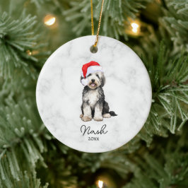 Ornamento De Cerâmica Aquarela Preto e Branco Bernedoodle/Goldendoodle