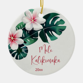 Ornamento De Cerâmica Aquarela Tropical Mele Kalikimaka | Foto da Famíli