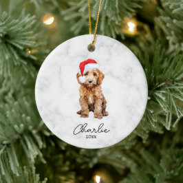 Ornamento De Cerâmica Aquarela Vermelho Farmhouse Natal Goldendoodle