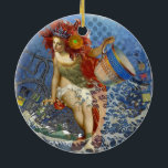 Ornamento De Cerâmica Aquarius Mermaid Gótica Arte Azul<br><div class="desc">Uma bela mulher brincando no mar - Uma divertida empregada marinha mercante é uma colagem de arte com imagens antigas de uma bela mulher,  um polvo,  uma equipe,  e o oceano. Aquário é o tema.</div>