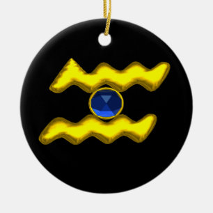Ornamento De Cerâmica AQUARIUS ZODIAC ANIVERSÁRIO JEWEL Blue Sapphire D