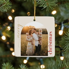 Ornamento De Cerâmica Arch Geometric Photo Family Name Christmas