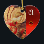 Ornamento De Cerâmica ARCHANGEL GABRIE Heart Gemstone Monograma<br><div class="desc">A última obra-prima medieval italiana de Fra Beato Angelico,  Anunciation Angel Detail Italy ,  elaborada com uma brilhante pedra vermelha rubi 3D.</div>