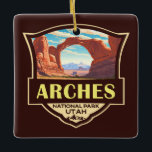 Ornamento De Cerâmica Arches National Park Illustration Retro<br><div class="desc">Arche o trabalho de arte vetor design. O parque fica ao norte de Moab,  no estado de Utah. Bordado pelo Rio Colorado,  no sudeste,  é conhecido como o local de mais de 2.000 arcos naturais de arenito.</div>