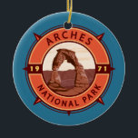 Ornamento De Cerâmica Arches National Park Retro Compass Emblem<br><div class="desc">Arche o trabalho de arte vetor design. O parque fica ao norte de Moab,  no estado de Utah. Bordado pelo Rio Colorado,  no sudeste,  é conhecido como o local de mais de 2.000 arcos naturais de arenito.</div>