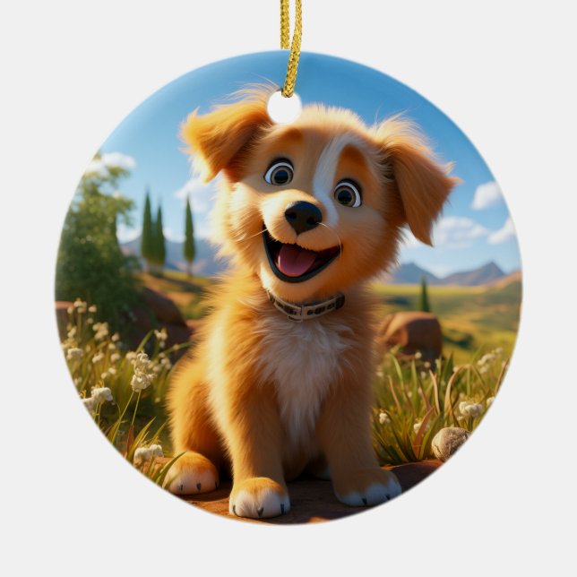 Ornamento De Cerâmica Archie - Coletor de Laboratório Amarelo (Frente)