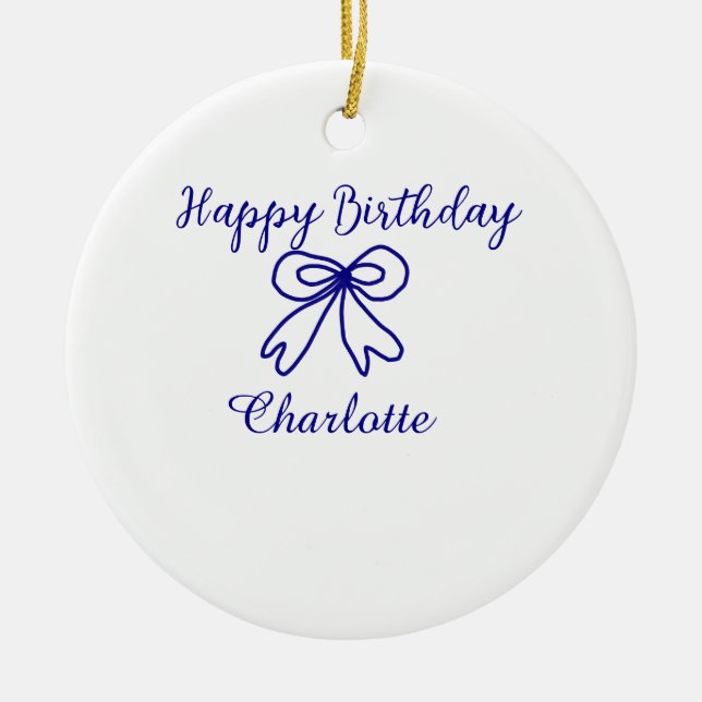 Ornamento De Cerâmica Arco Azul CUTIE ADICIONAR NOME BABY feliz aniversá (Frente)