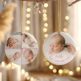 Ornamento De Cerâmica Arco de 5 Fotos Personalizadas do Primeiro Natal d