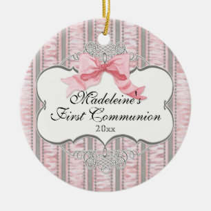Ornamento De Cerâmica Arco de Fita Rosa Francês Primeira Ornação de Comu
