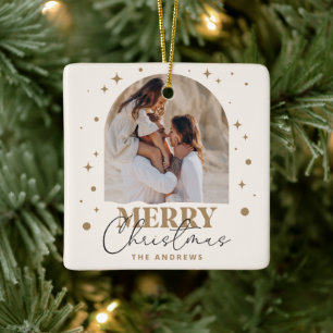 Ornamento De Cerâmica Arco de Foto de Natal em Ouro Minimalista Moderno