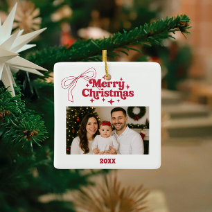 Ornamento De Cerâmica Arco de foto de Natal vermelho doodle
