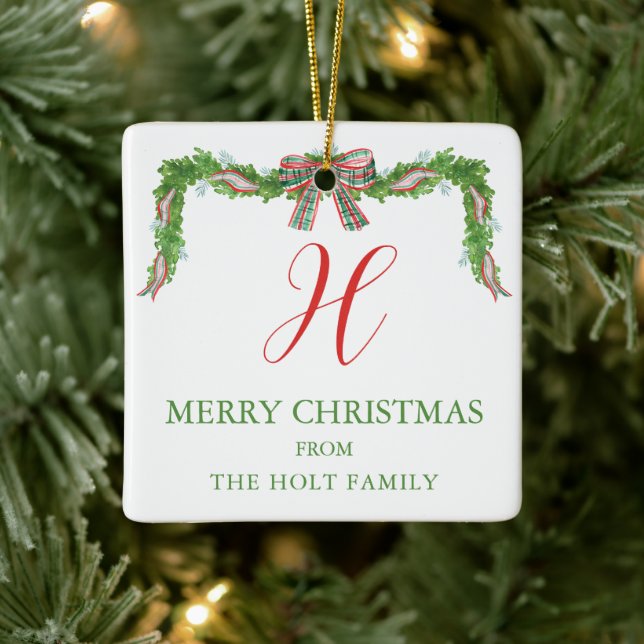 Ornamento De Cerâmica Arco de Xadrez de Aquarela Garland Natal (Árvore)