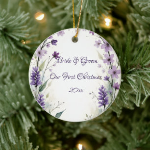 Ornamento De Cerâmica Arco Floral de Natal com Lilás Lavanda