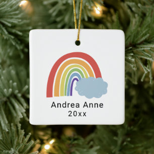 Ornamento De Cerâmica Arco-íris Simples Moderno Meu Primeiro Natal Bebê