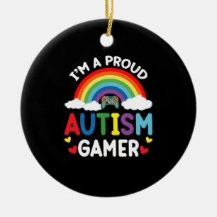 Ornamento De Cerâmica Arco-íris Sou um Gamer Orgulhoso do Autismo Consci