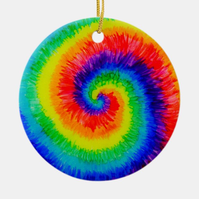 Ornamento De Cerâmica Arco-íris Tie Die com Tinta Álcool (Frente)