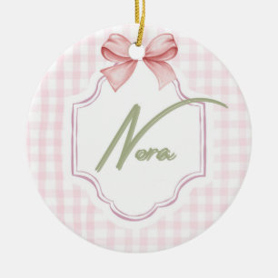 Ornamento De Cerâmica Arco Personalizado Nora Baby Girl Nursery &Gingham