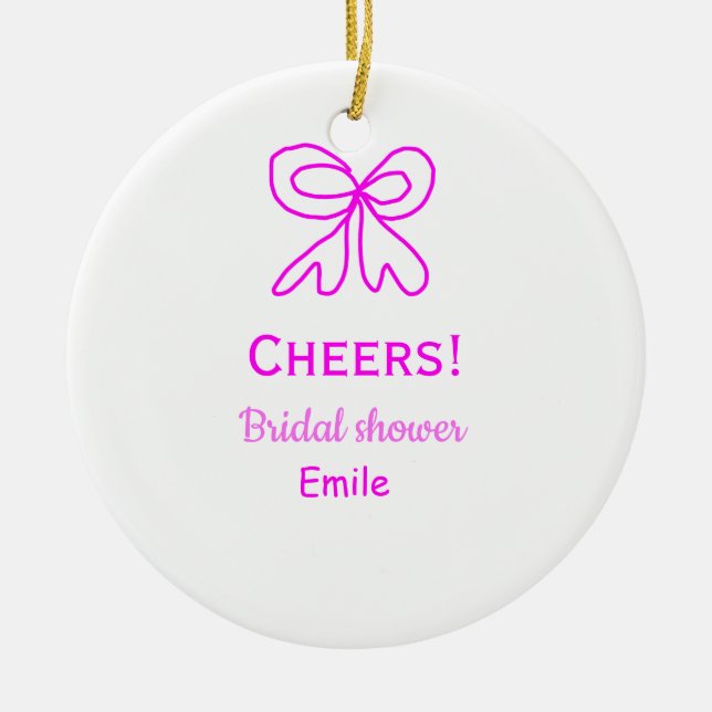 Ornamento De Cerâmica Arco púrpura rosa para chá de panela com nome pers (Frente)