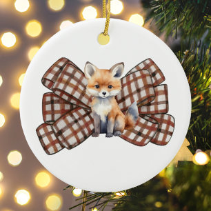 Ornamento De Cerâmica Arco Raposa Fofo Aquarela Natal Caprichoso