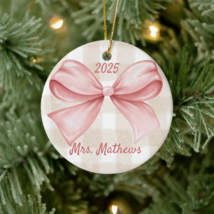 Ornamento De Cerâmica Arco Rosa Coquette Professora Personalizado Natal