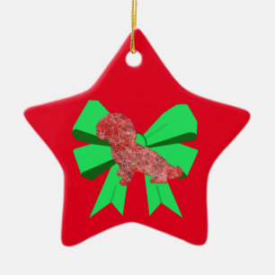 Ornamento De Cerâmica Arco Verde de Cachorro Silhueta de Shihpoo Natal