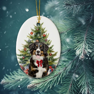 Ornamento De Cerâmica Arco Vermelho Bernese Mountain Dog Natal