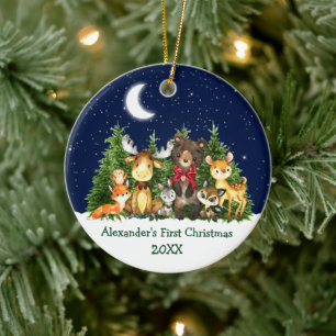 Ornamento De Cerâmica Arco Vermelho de Animais da Floresta de Natal