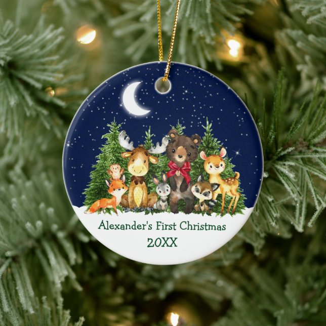 Ornamento De Cerâmica Arco Vermelho de Animais da Floresta de Natal (Árvore)