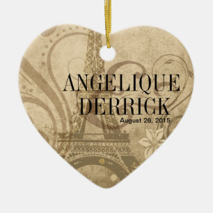 Ornamento De Cerâmica Areia do casamento da torre Eiffel de Fleur de