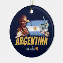 Ornamento De Cerâmica Argentina vintage gaúcho com bola de futebol de ba