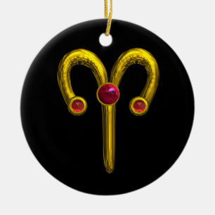 Ornamento De Cerâmica ÁRIES SIGNO DO ZODÍACO ANIVERSÁRIO JOIA Rubi Verme