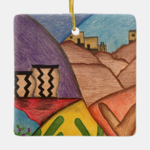 Ornamento De Cerâmica Arizona Colorida Deserto Arte Foliar de Natal