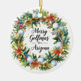 Ornamento De Cerâmica Arizona Golf Christmas Greeting with Golf Wreath